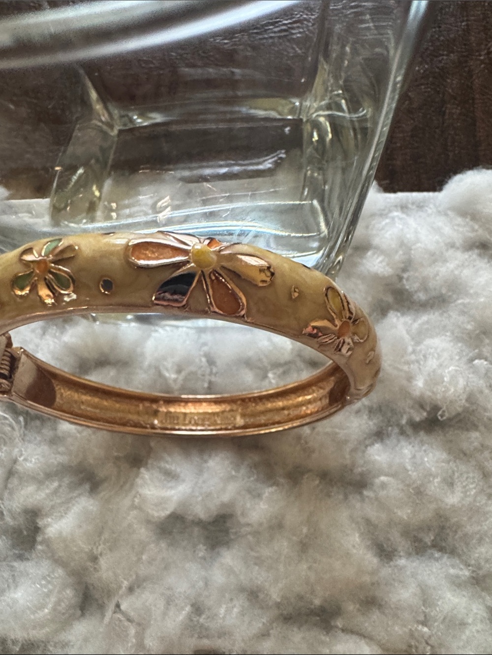 Gold Floral Accent Women's Hinged Bangle Bracelet - Picture 2 of 5